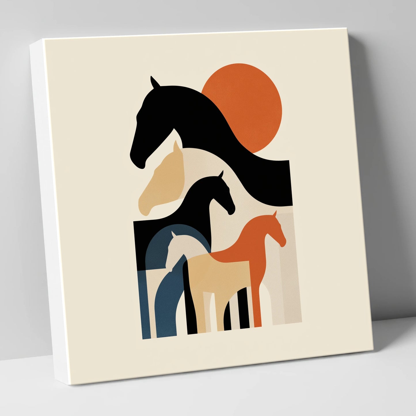 Retro Equine Silhouettes wild horses canvas wall art