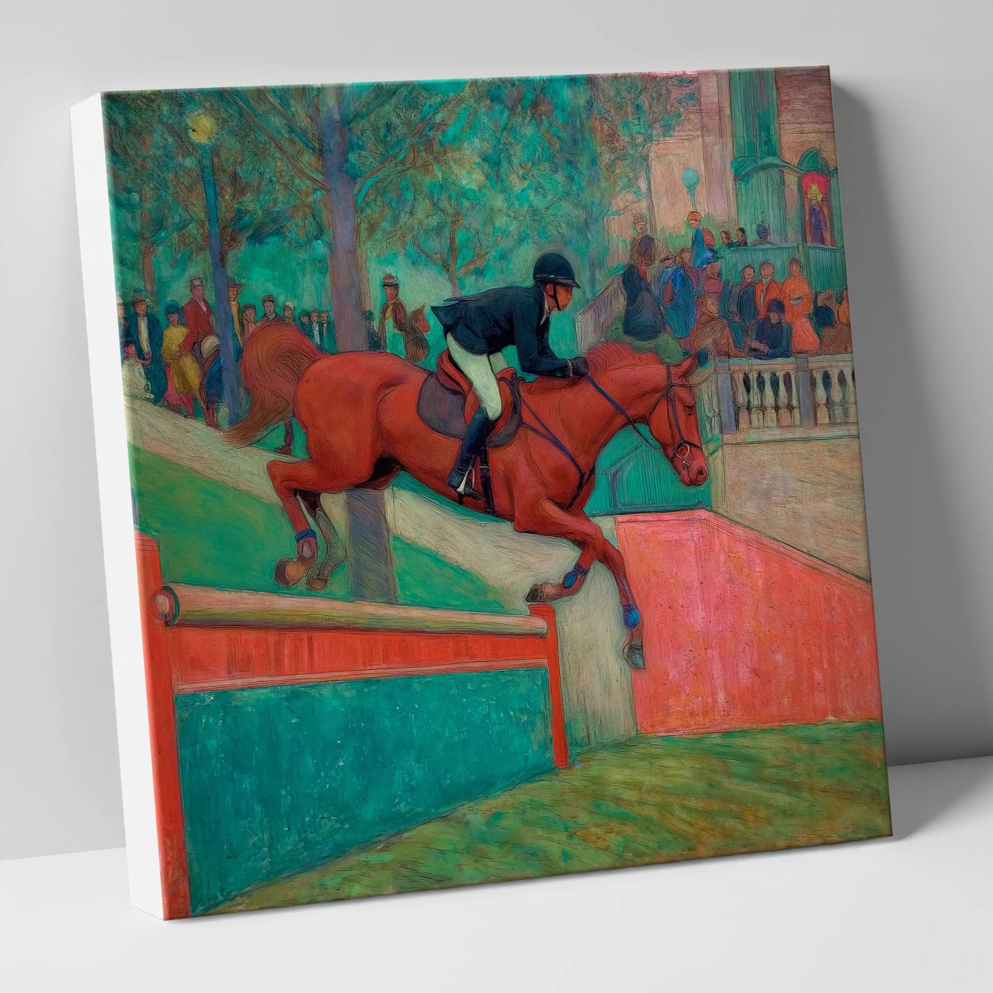 The Emerald Leap show jumping horse canvas wall art