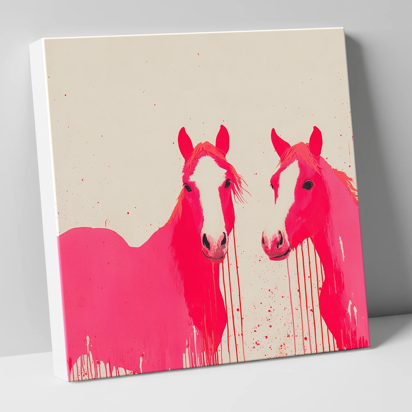 Vivid Pink Companions horse landscape canvas wall art