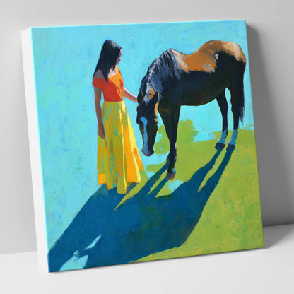 Sunlit Connection horse & rider canvas wall art