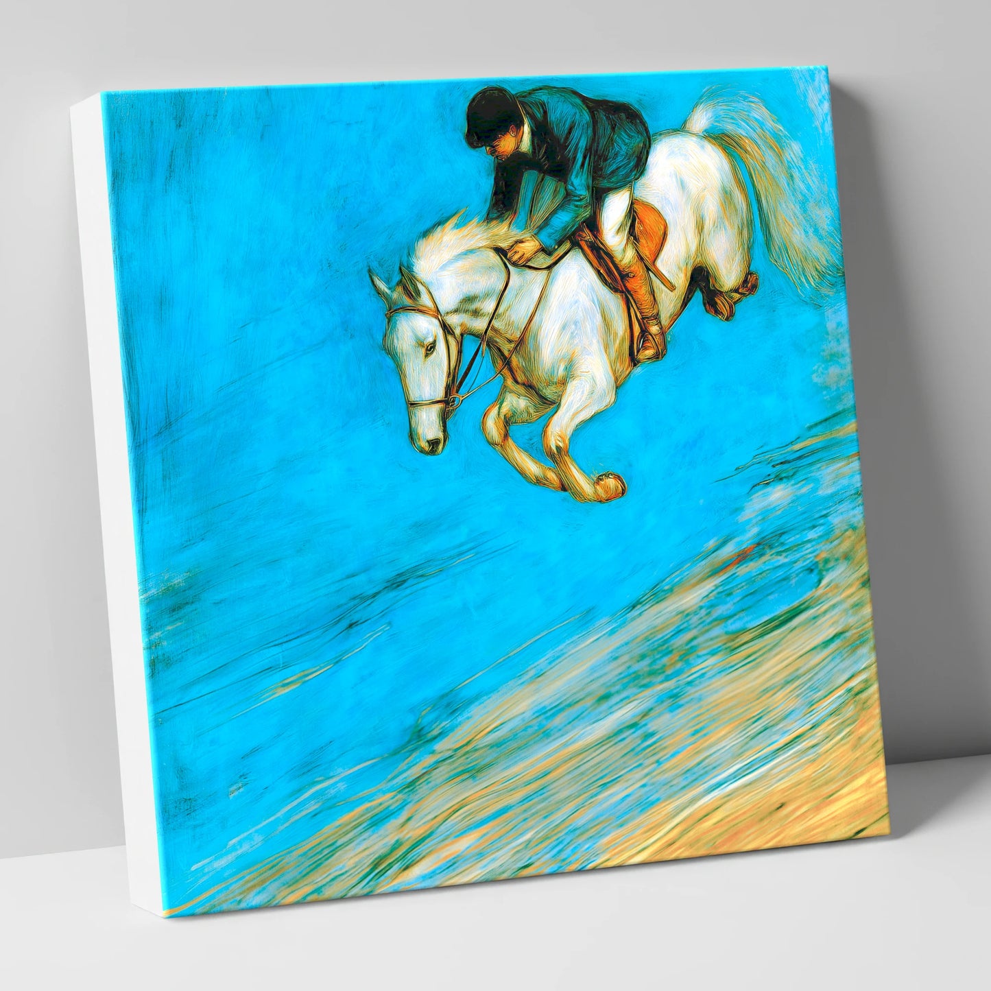Cerulean Flight show jumping horse canvas wall art