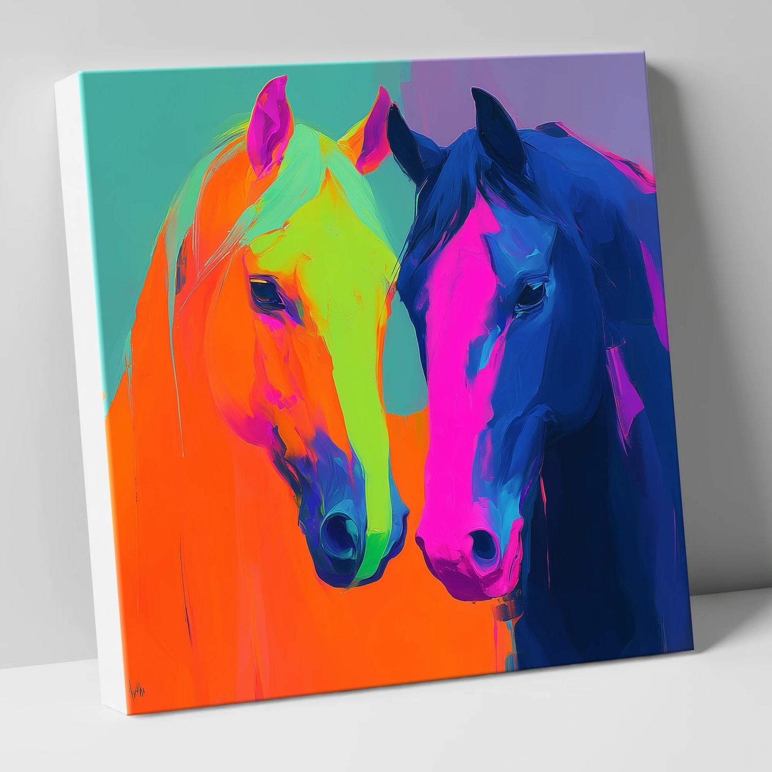 Neon Companions horse portrait canvas wall art