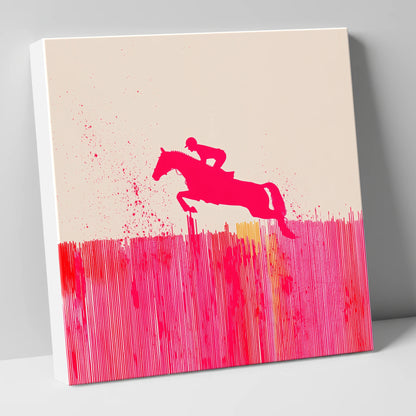 Vibrant Magenta Leap show jumping horse canvas wall art