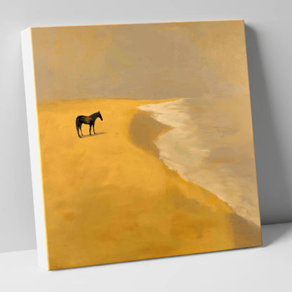 Golden Shoreline Solitude horse landscape canvas wall art