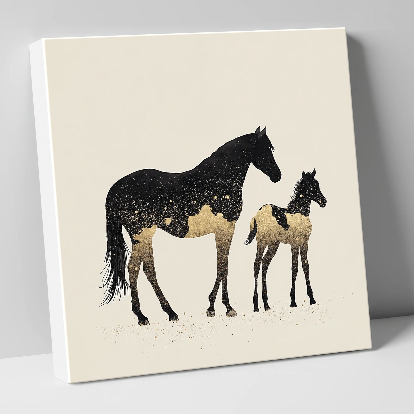 Gilded Midnight Bond mare & foal canvas wall art
