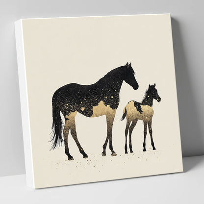 Gilded Midnight Bond mare & foal canvas wall art