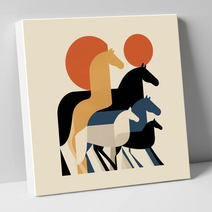 Geometric Sunrise Herd wild horses canvas wall art