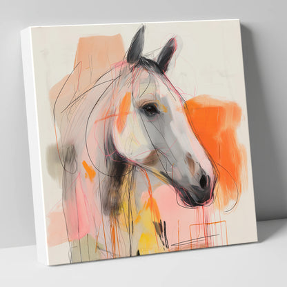 Vibrant Grey Spirit horse portrait canvas wall art