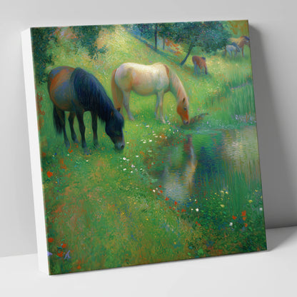 Tranquil Water Meadow horse landscape canvas wall art
