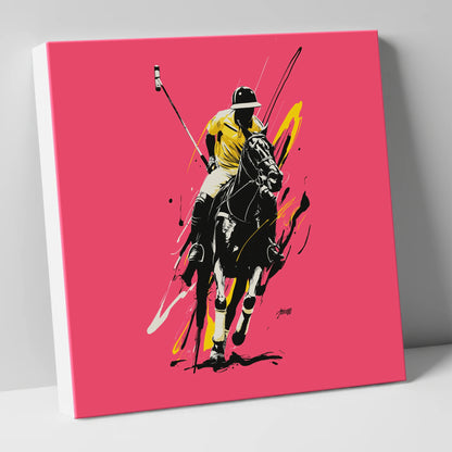 Velocity in Magenta polo horse canvas wall art