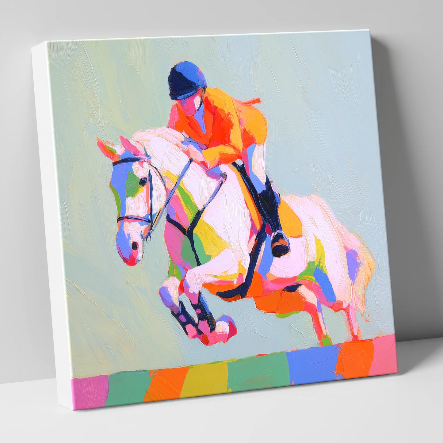 Technicolour Flight show jumping horse canvas wall art