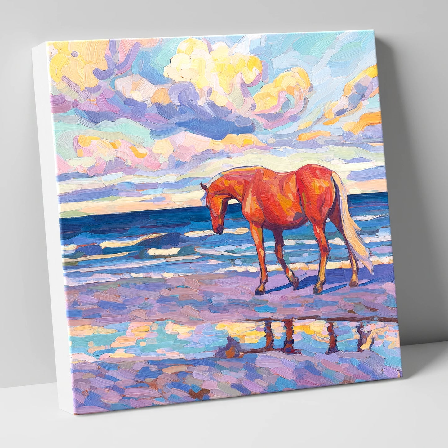 Vivid Coastal Solitude horse landscape canvas wall art