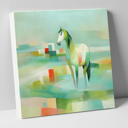 Geometric Coastal Equine beach horse canvas wall art