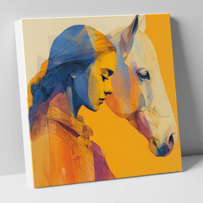 Amber Embrace horse & rider canvas wall art