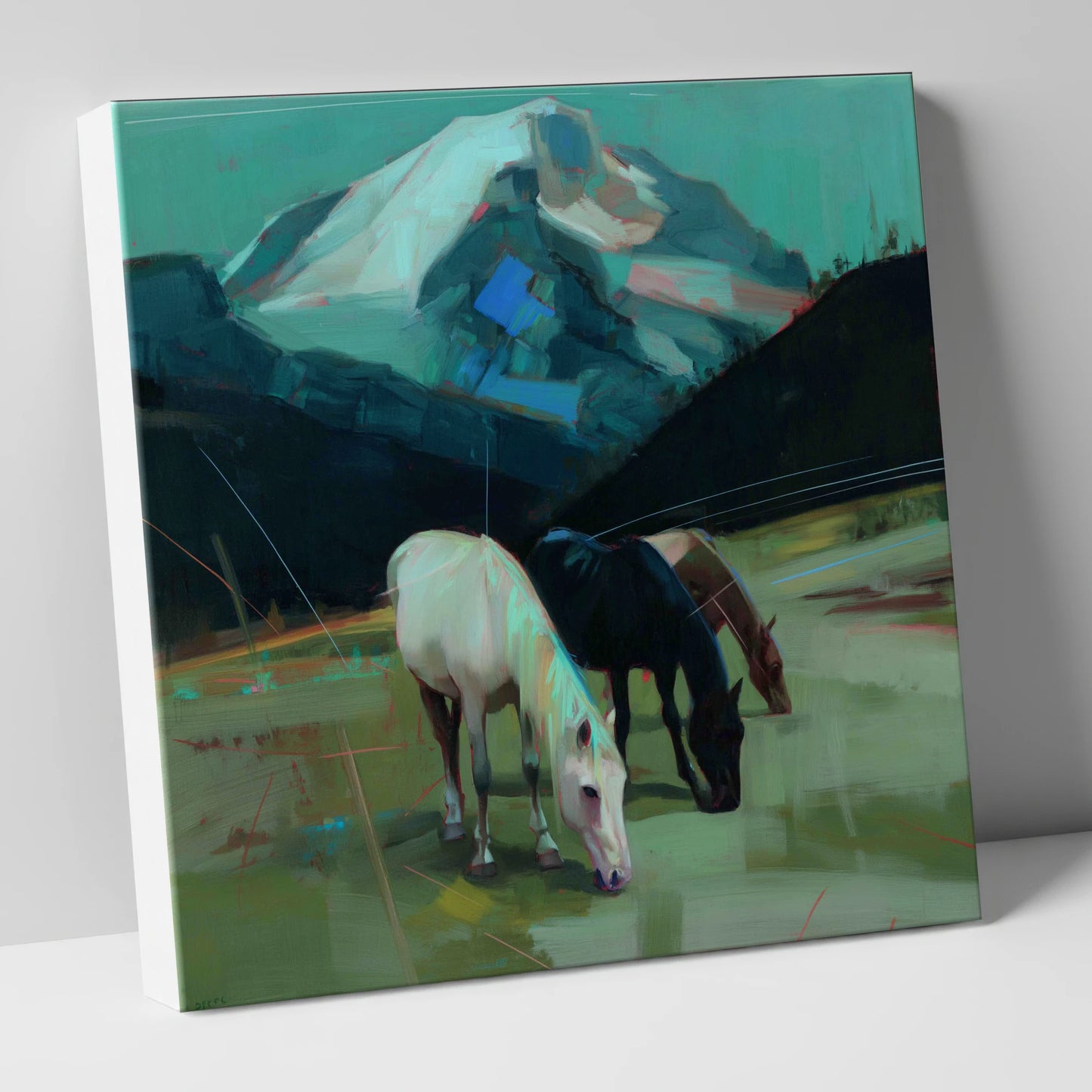 Teal Mountain Pasture horse landscape canvas wall art