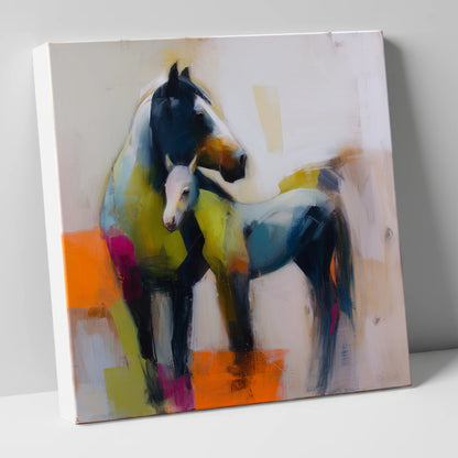 Vibrant Mare and Foal mare & foal canvas wall art