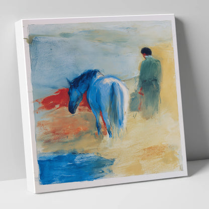 The Cobalt Companion horse & rider canvas wall art
