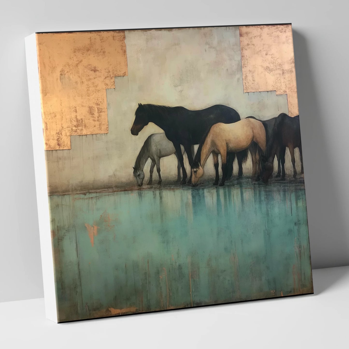 Gilded Equine Reflections wild horses canvas wall art