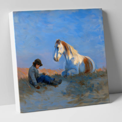 Sunlit Companions horse & rider canvas wall art
