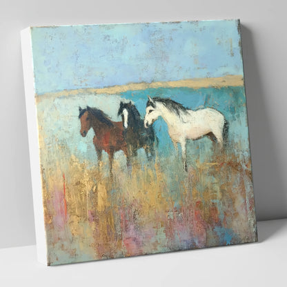 Coastal Companions wild horses canvas wall art