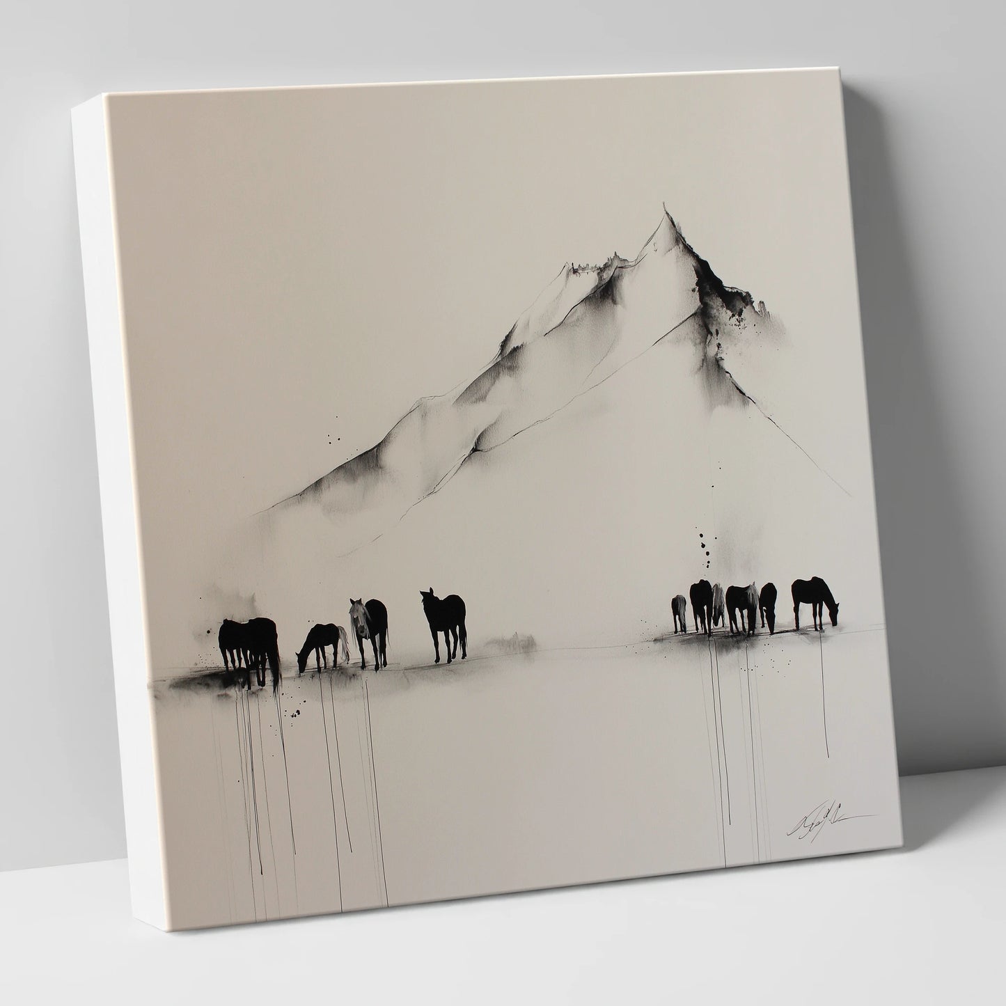Ethereal Mountain Herd horse landscape canvas wall art