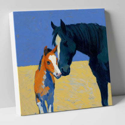 Sun-Drenched Bond mare & foal canvas wall art