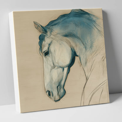 Teal Wash Equine Profile horse portrait canvas wall art
