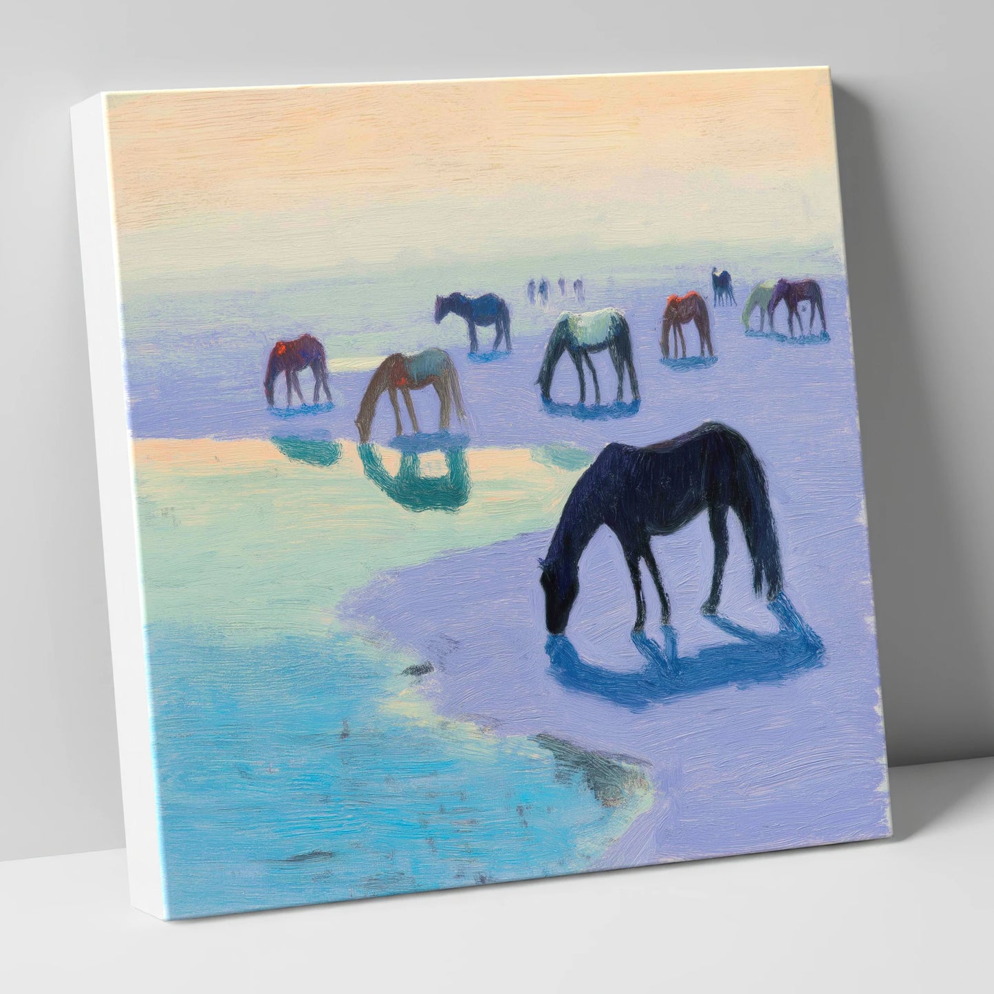 Lavender Tide Grazers wild horses canvas wall art