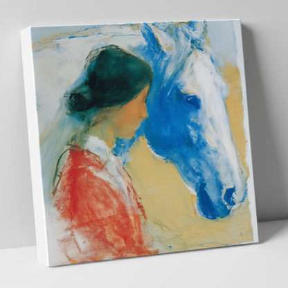 The Cobalt Companion horse & rider canvas wall art
