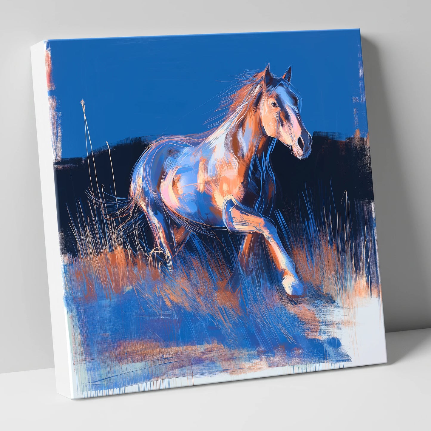 Wanderer in Blue horse landscape canvas wall art