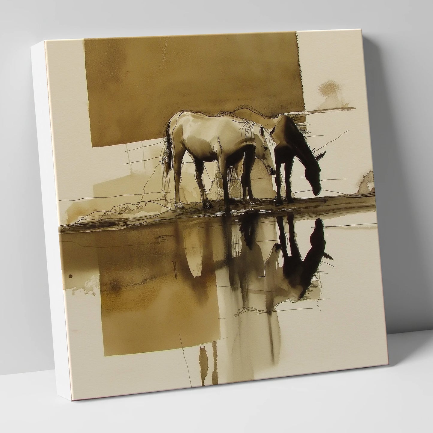 Sepia Reflections wild horses canvas wall art