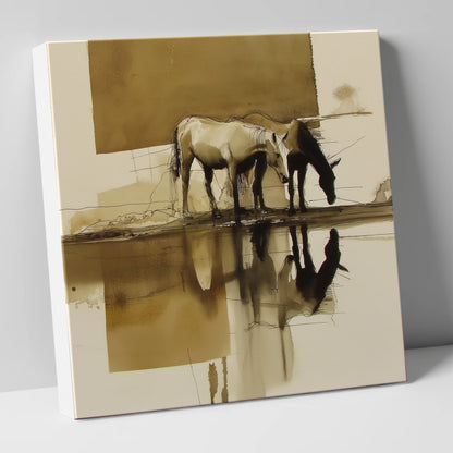 Sepia Reflections wild horses canvas wall art