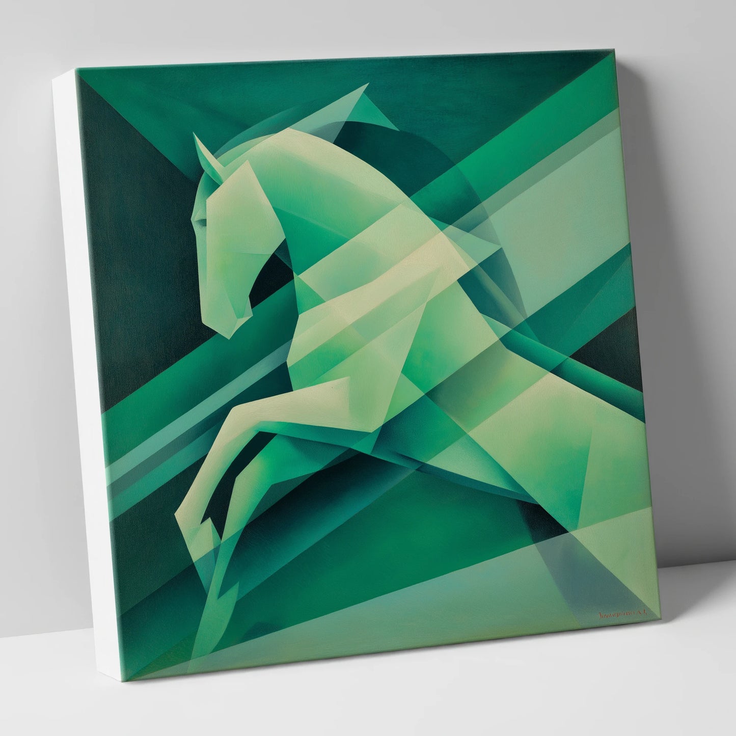 Emerald Geometric Leap show jumping horse canvas wall art