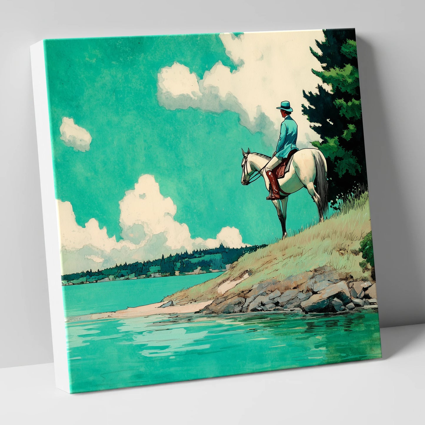 Teal Waters Vantage beach horse canvas wall art