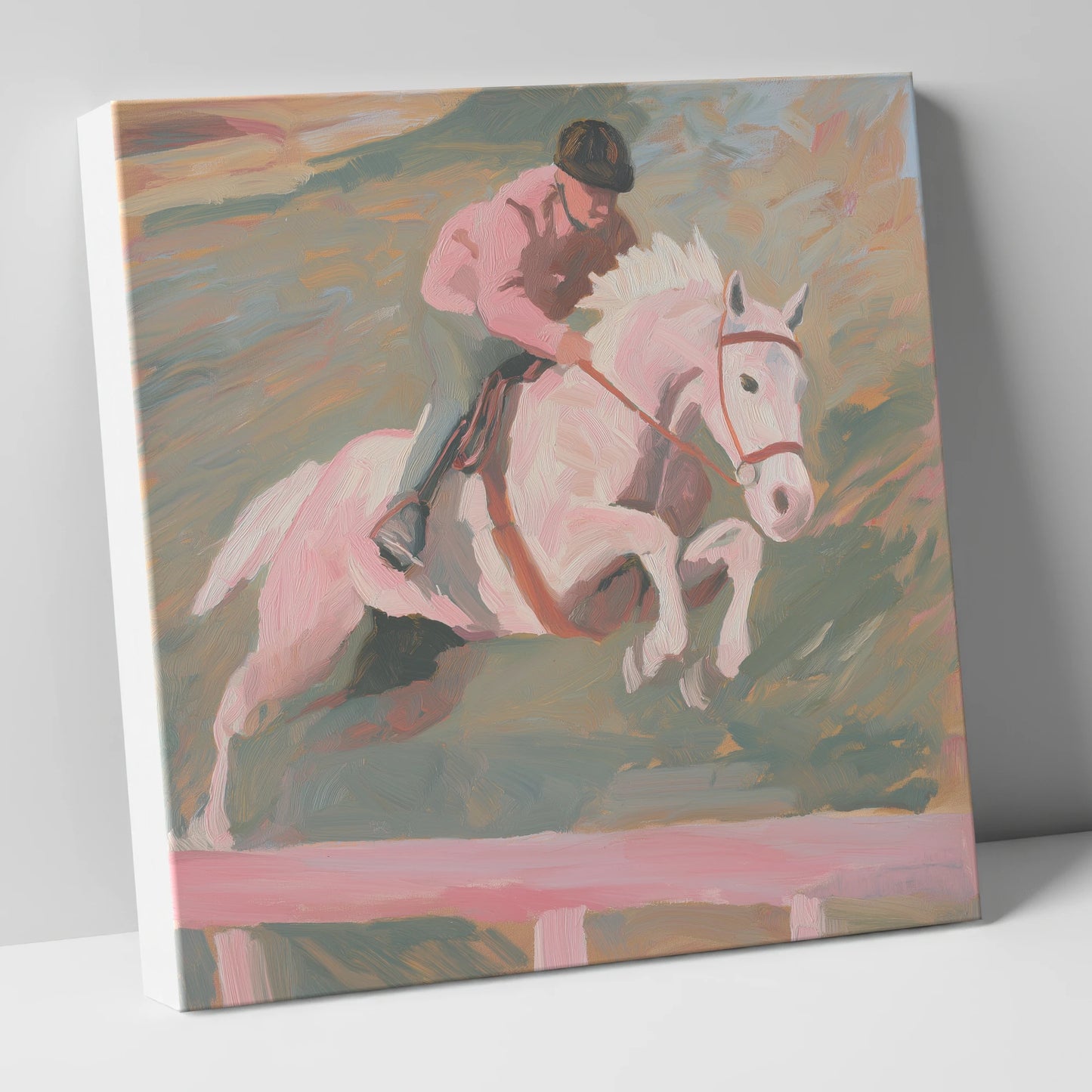 Airborne in Pastel show jumping horse canvas wall art