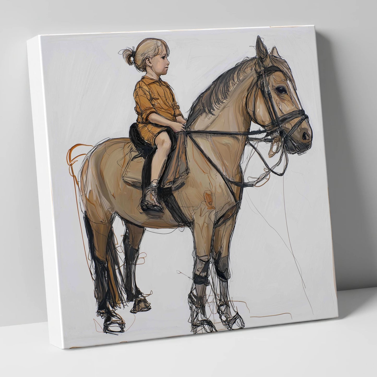 First Lessons horse & rider canvas wall art