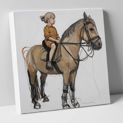 First Lessons horse & rider canvas wall art
