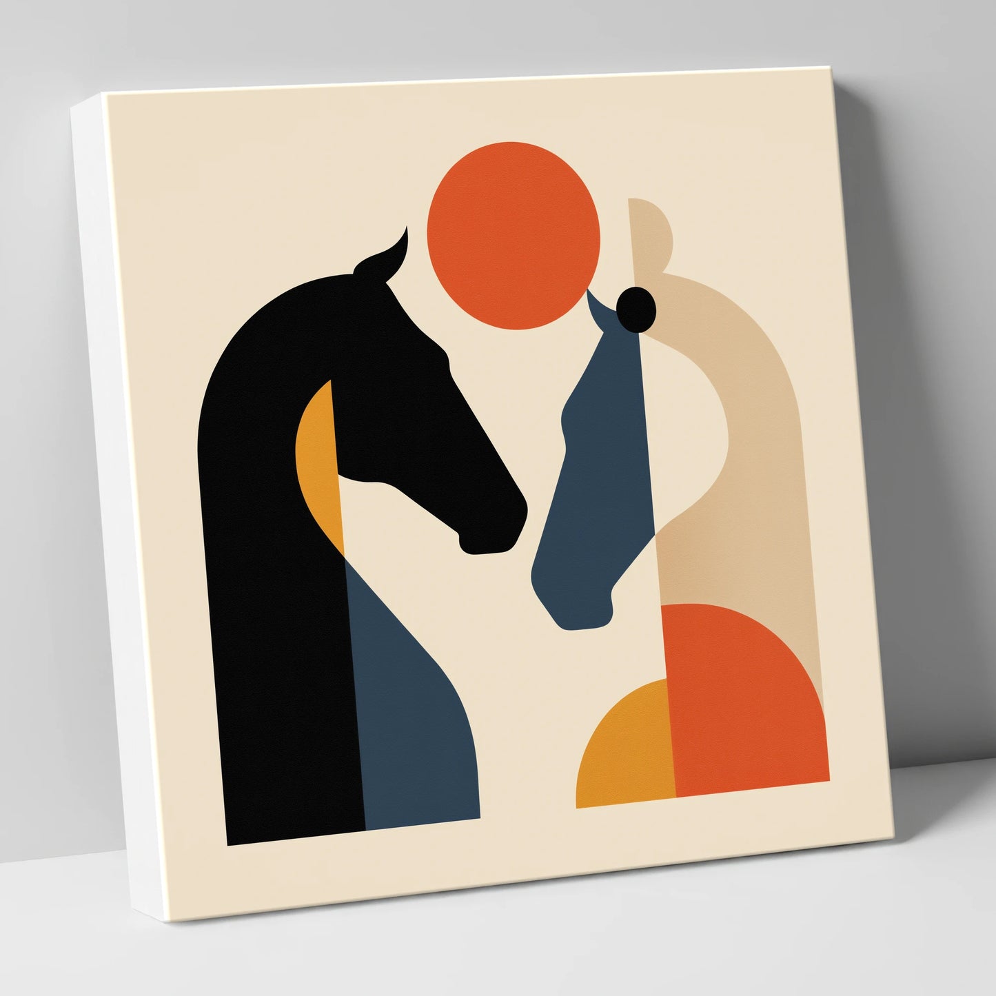 Mid-Century Equine Duo horse portrait canvas wall art