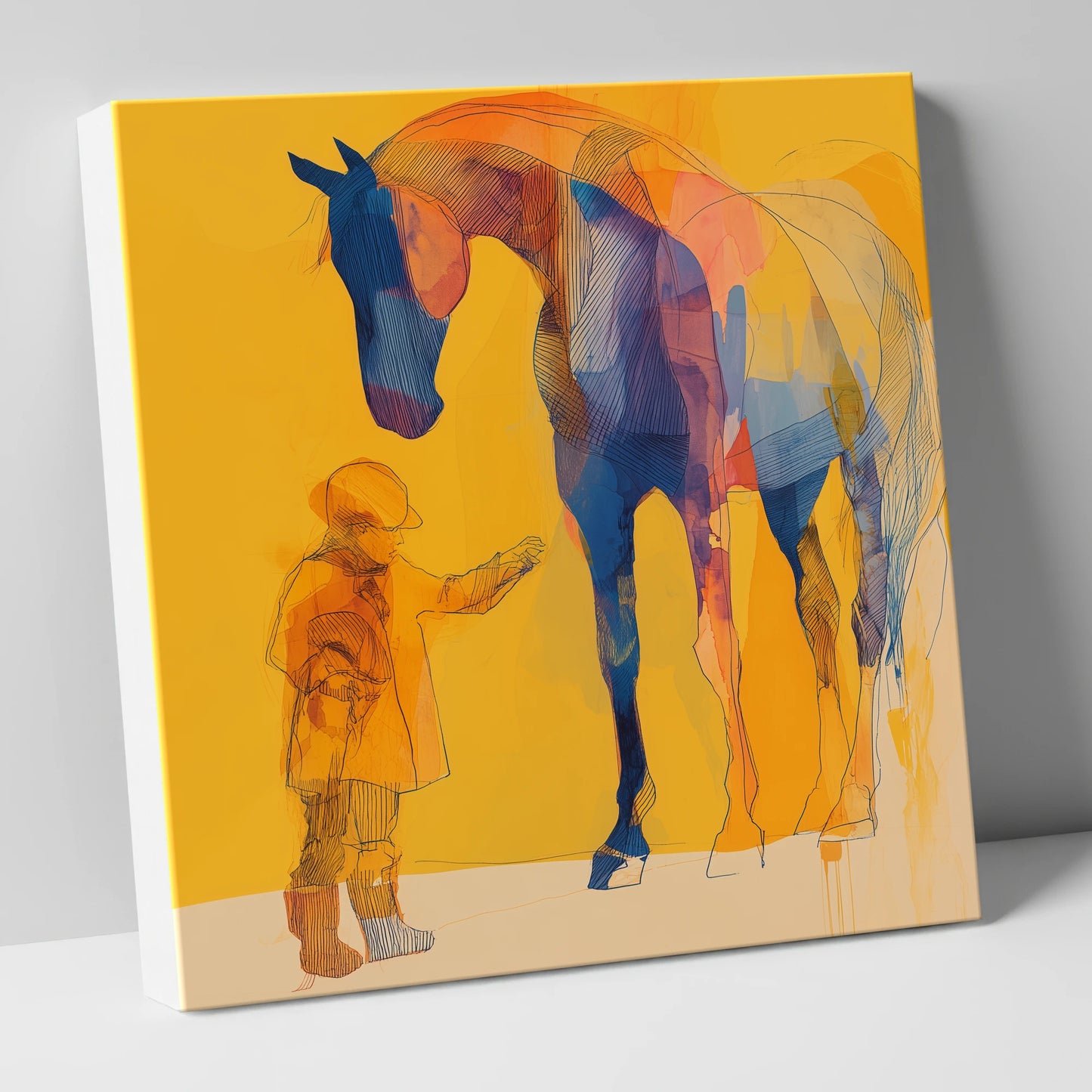 First Encounter in Gold horse & rider canvas wall art