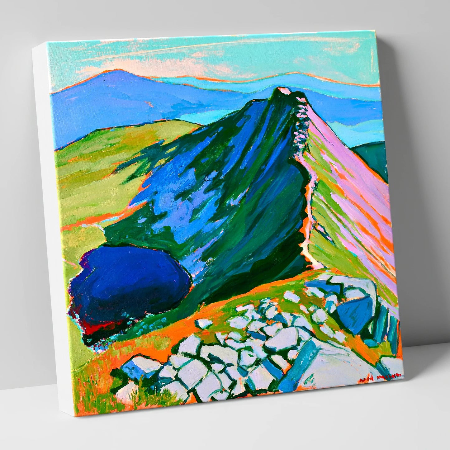 Vibrant Mountain Ridge And Tarn horse landscape canvas wall art
