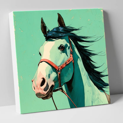 Windswept in Teal horse breed canvas wall art