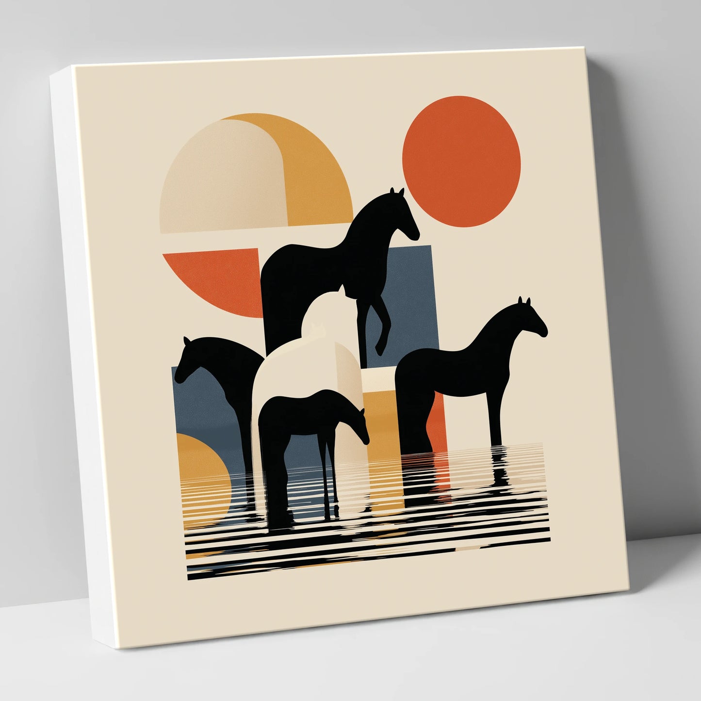 Geometric Equine Reflections wild horses canvas wall art