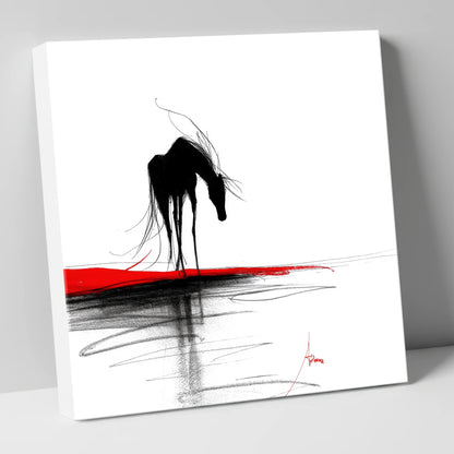Crimson Horizon Silhouette horse portrait canvas wall art