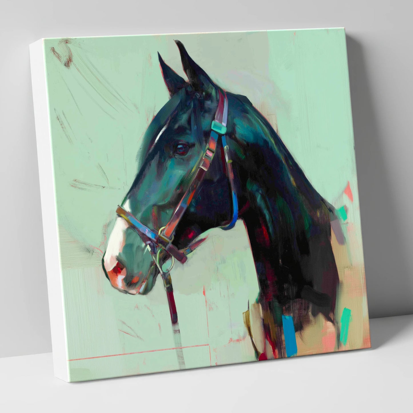 Midnight Profile in Teal horse portrait canvas wall art