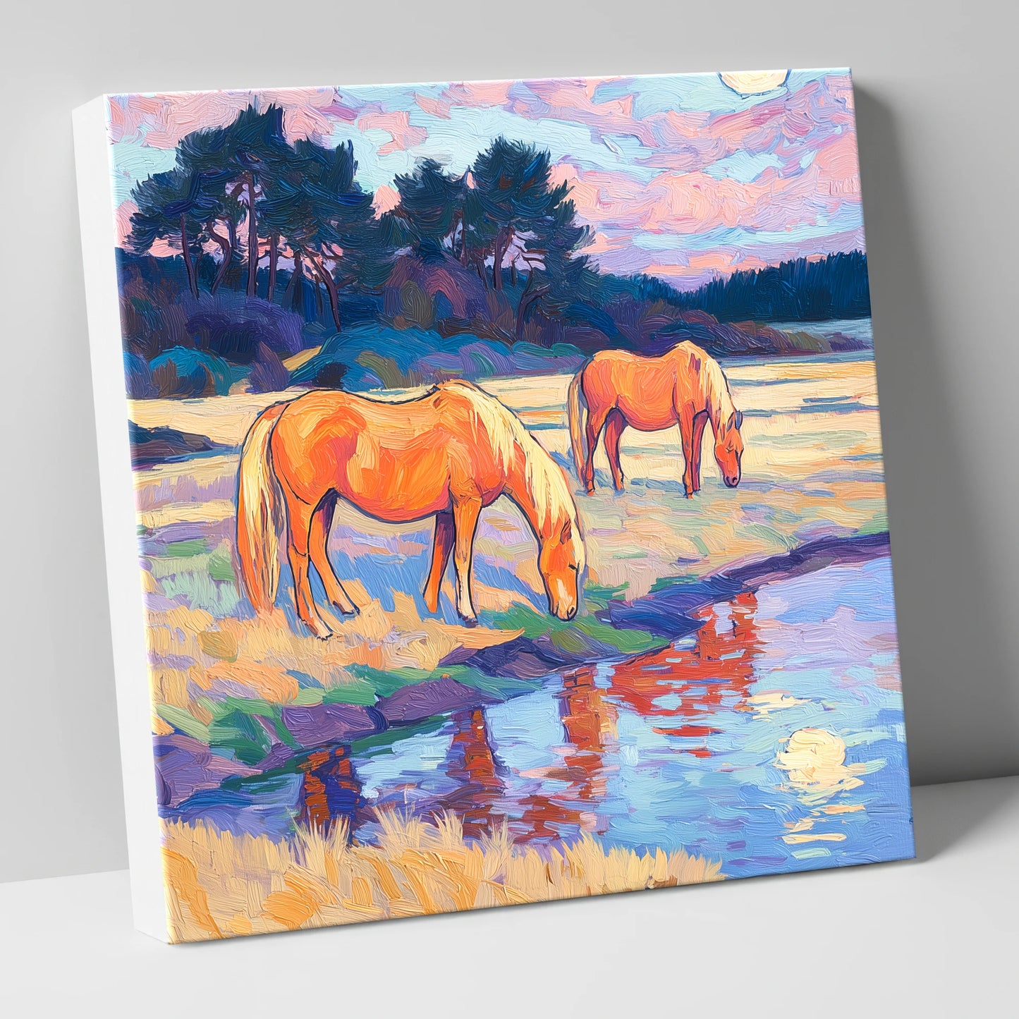 Evening Pasture Reflections horse landscape canvas wall art