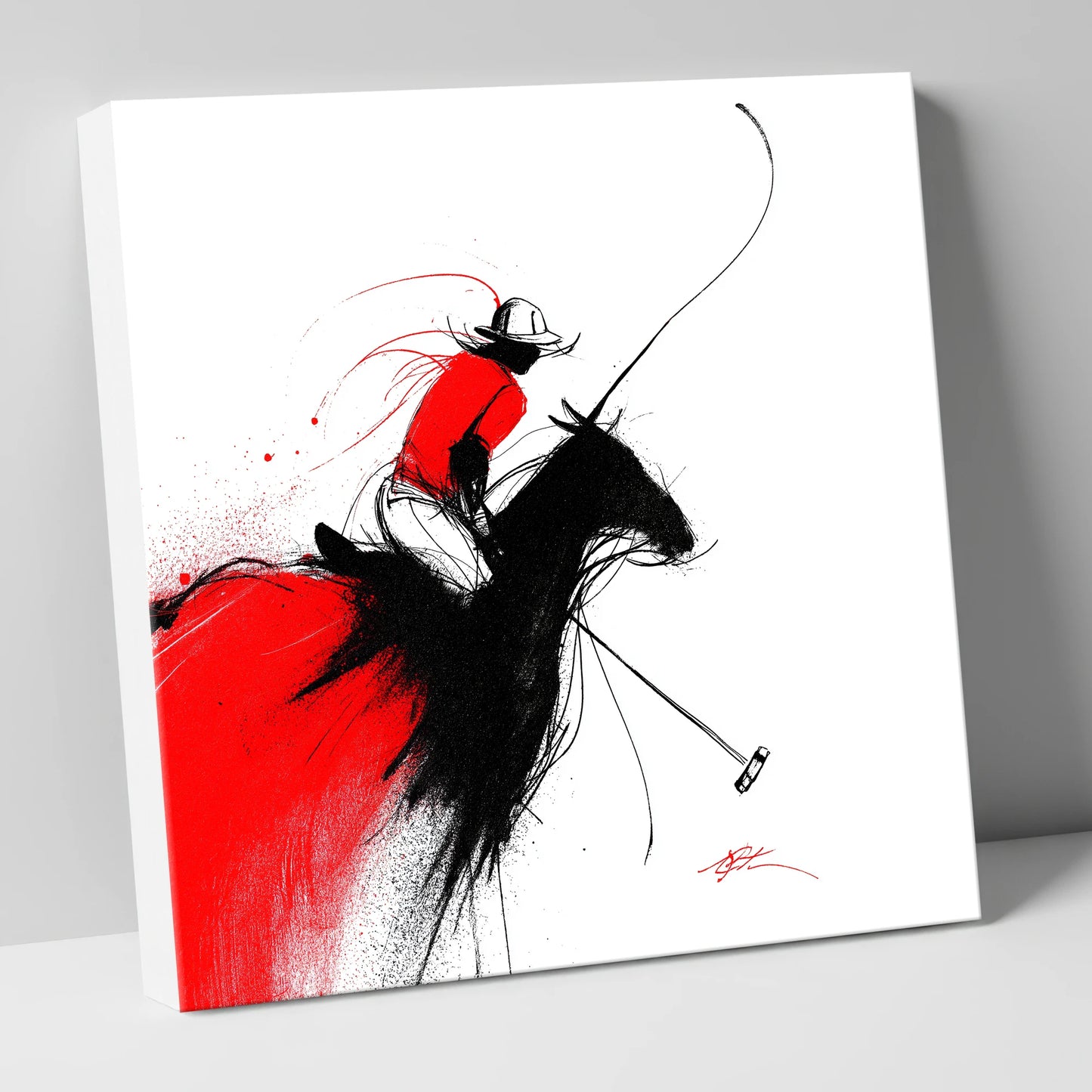 Crimson Polo Strike polo horse canvas wall art