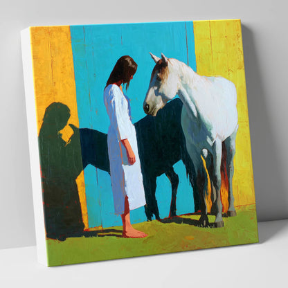 Sunlit Shadows horse & rider canvas wall art