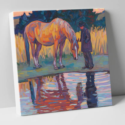 Quiet Reflections horse & rider canvas wall art