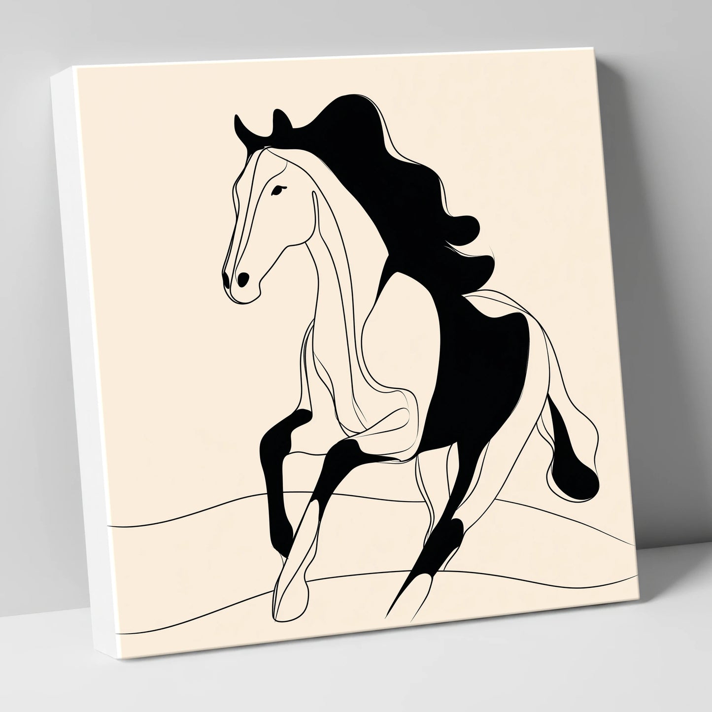 Dynamic Ink Silhouette horse portrait canvas wall art