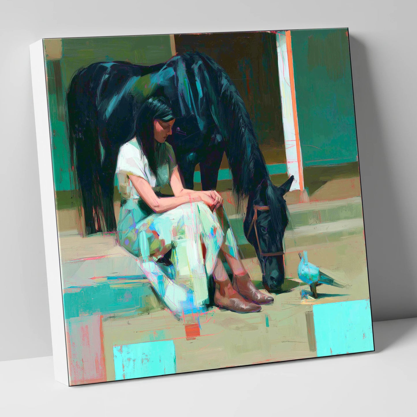 Stillness in the Yard horse & rider canvas wall art